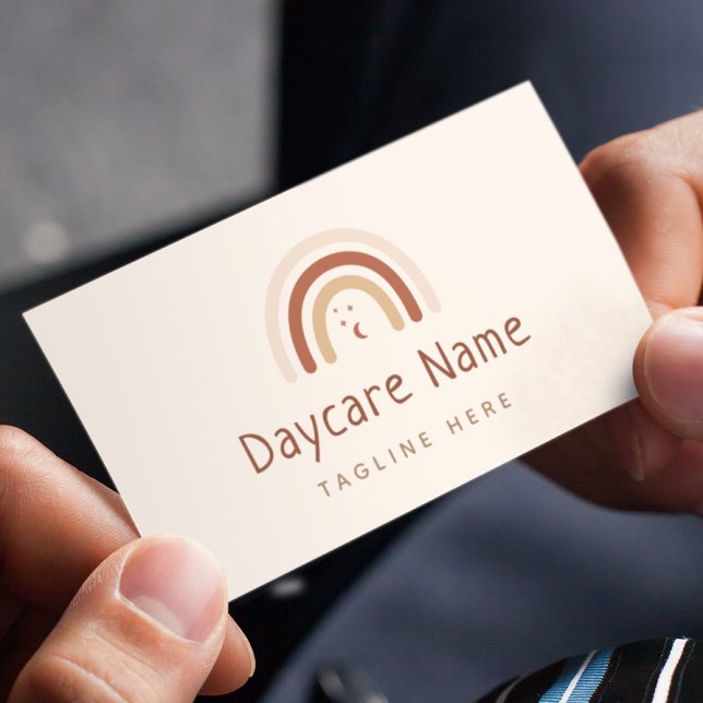 Carte De Visite Boho Brown Rainbow Moon Stars Garderie Garderie Bu (Créateur téléchargé)