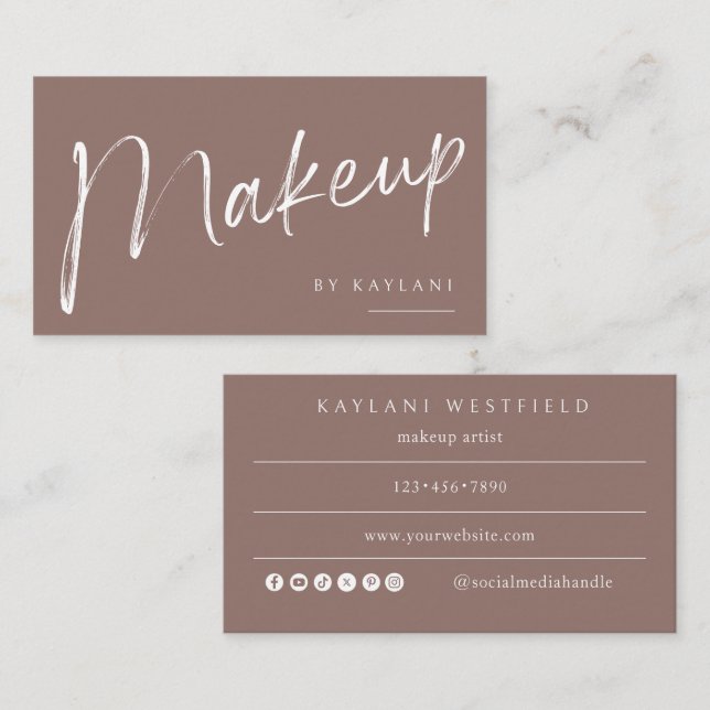 Carte De Visite Boho Brushed Makeup Business Card Beauty Artist (Devant / Derrière)