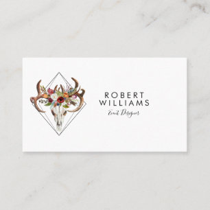 Carte De Visite Boho Bull Skull & Colorful Tribal Flowers Bouquet