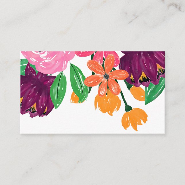 Carte De Visite Boho Chic Aquarelle Bourgogne Rose Fleurs (Devant)