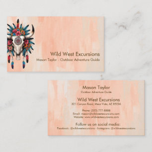 Carte De Visite Boho Chic Aquarelle Tribal Floral Vache Crâne