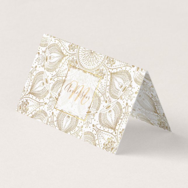 Carte De Visite Boho Chic design de mandala en or (Devant)