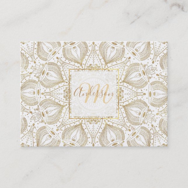 Carte De Visite Boho Chic design de mandala en or (Devant)
