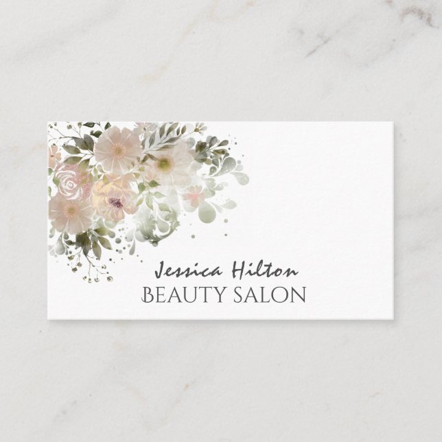 Carte De Visite Boho chic élégant rose douce aquarelle floral (Devant)