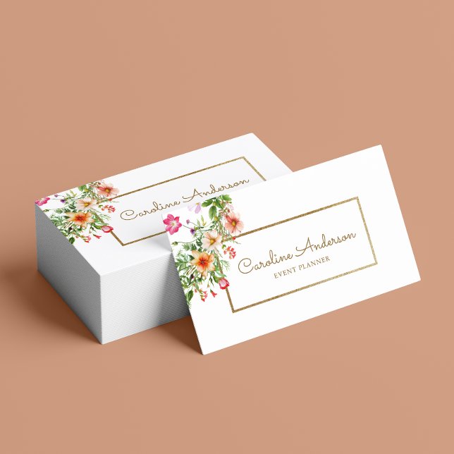 Carte de visite Boho Chic Floral Event Planner (Card shown in standard size, choose size, paper, and corner style.)
