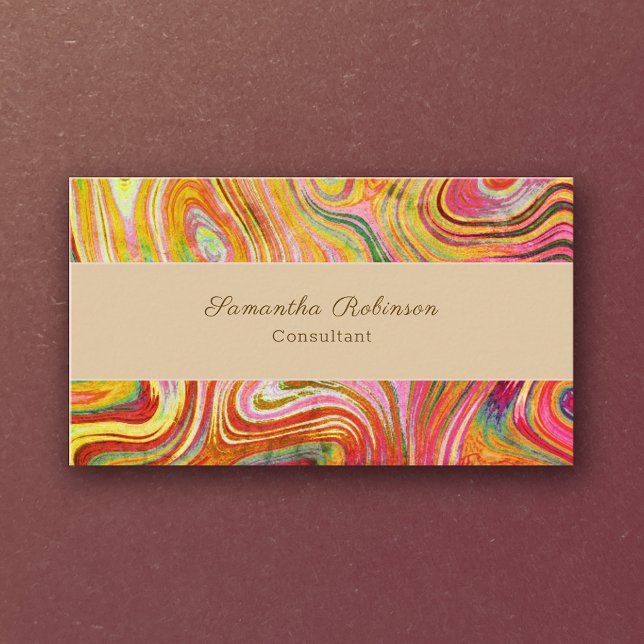 Carte De Visite Boho Chic Rainbow Gold Grunge Swirling Abstrait (Créateur téléchargé)