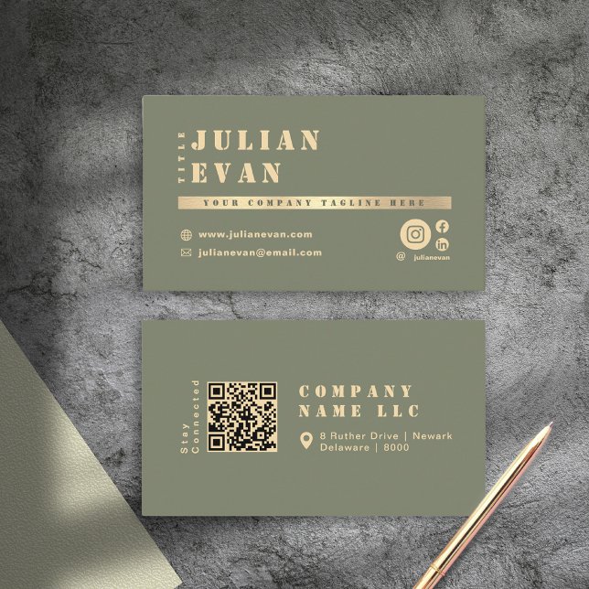 Carte De Visite Boho Chic Sage Green & Gold Bold Typographie (Boho Chic Sage Green & Gold Bold Typography Business Card)