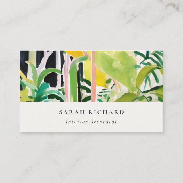 Carte De Visite Boho Chic Vert Feuillage Tropical Botanique (Devant)