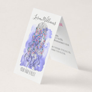 Carte De Visite Boho Chic Violet Mariée Coiffure Aquarelle Floral