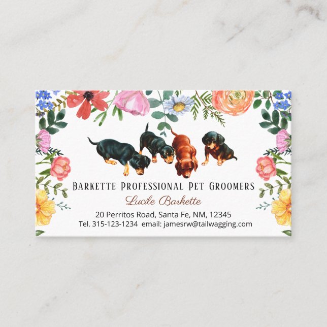 Carte De Visite Boho Cute Dachshund Animaux de compagnie Grooming  (Devant)
