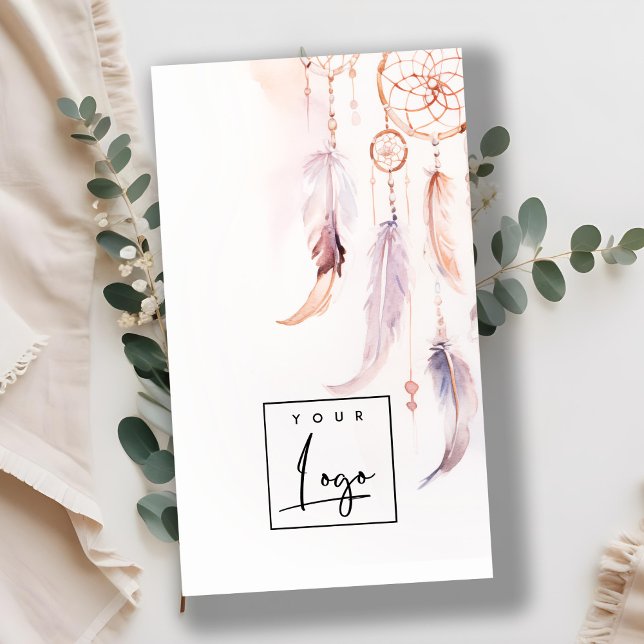 Carte De Visite Boho Dreamcatcher Aquarelle Lilac Blush Logo (Créateur téléchargé)