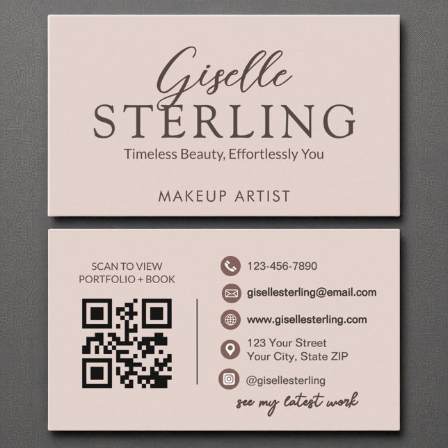 Carte De Visite Boho en terre cuite moderne Script élégant QR Code (Créateur téléchargé)