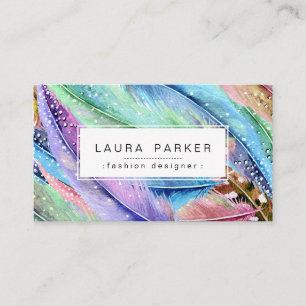 Carte De Visite Boho Feather Aquarelle Bohème Vintage Chic