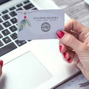 Carte De Visite Boho Feather Bead Accents Small Business Branding