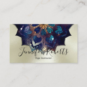 Carte De Visite Boho Floral Bleu Mandala Chic Professeur de Yoga O