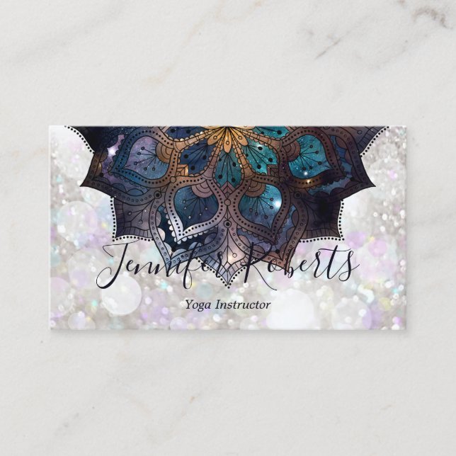 Carte De Visite Boho Floral Bleu Or Mandala Chic Parties scintilla (Devant)