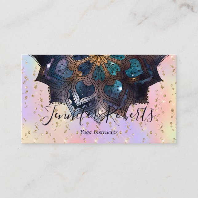 Carte De Visite Boho Floral Blue Gold Mandala Chic Pastel Parties  (Devant)