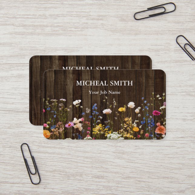 Carte De Visite Boho Floral Bois Moderne (Devant/Arrière en situation)
