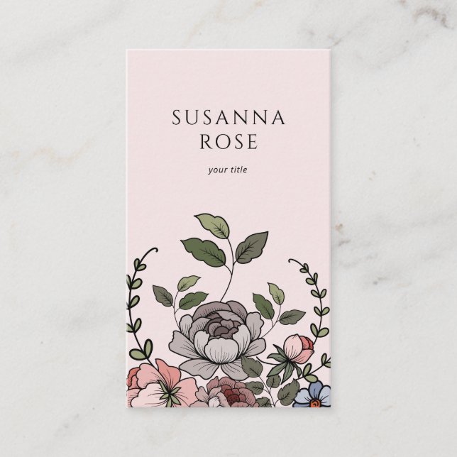 Carte De Visite Boho Floral Botanique Professionnel Blush Rose (Devant)