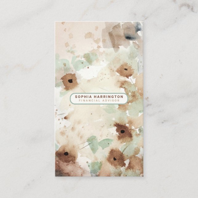 Carte De Visite Boho Floral Custom QR Code Scannable Neutral Busi (Devant)