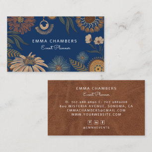 Carte De Visite Boho Floral Event Planner Navy Blue