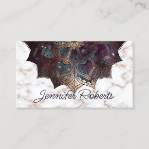 Carte De Visite Boho Floral Mandala Rose Gold Marbre Yoga Élégant