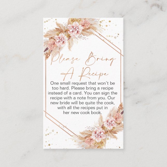 Carte De Visite Boho Floral Rose Gold Apportez Une Recette Insérer (Devant)