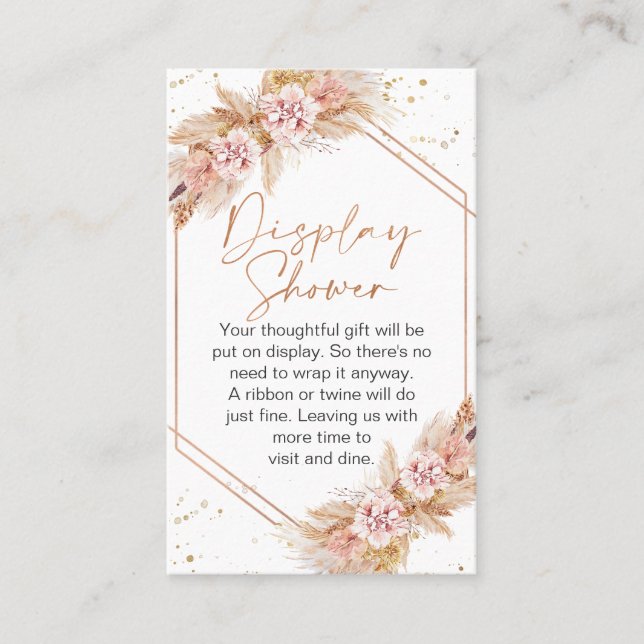 Carte De Visite Boho Floral Rose Gold Display Douche Insertion (Devant)