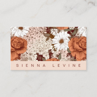Carte De Visite Boho Floral Vintage crème Fleurs Roses Fluides