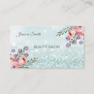 Carte De Visite Boho Glam élégante aquarelle chic gliterie florale