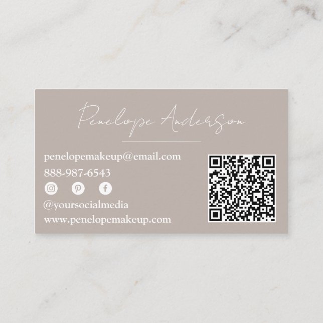 Carte De Visite Boho Gray Neutral Chic Minimalist Modern QR Code (Dos)