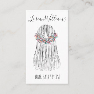 Carte De Visite Boho Hair Styliste Fleur Couronne Chaîne de cheveu