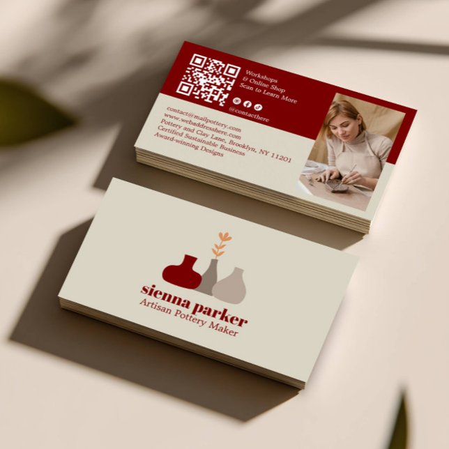 CARTE DE VISITE BOHO  HANDMADE POTTERY CERAMIC QR CODE PHOTO (Créateur téléchargé)