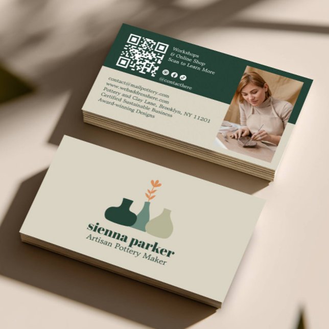 CARTE DE VISITE BOHO  HANDMADE POTTERY CERAMIC QR CODE PHOTO (Créateur téléchargé)