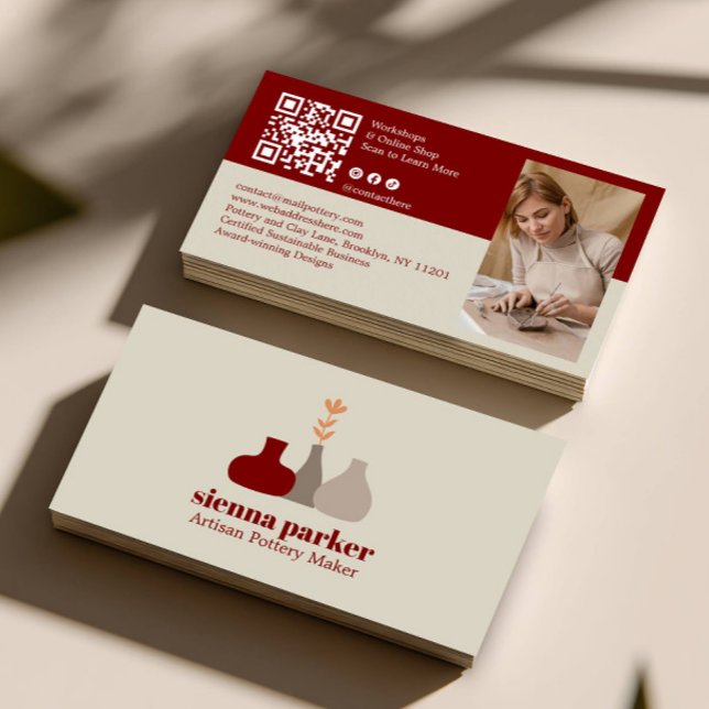 CARTE DE VISITE BOHO  HANDMADE POTTERY CERAMIC QR CODE PHOTO (Créateur téléchargé)
