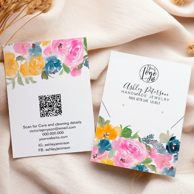 Carte De Visite Boho joli logo floral bijoux collier d'oreille (Boho pretty floral logo jewelry earring necklace business card)