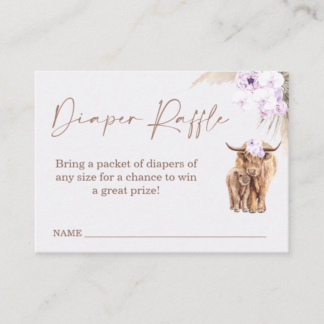 Carte De Visite Boho Lilac Baby shower de vache Raffin de couche I (Devant)