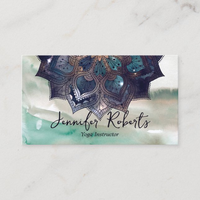 Carte De Visite Boho Mandala Elegant Sage Vert gris Aquarelle (Devant)