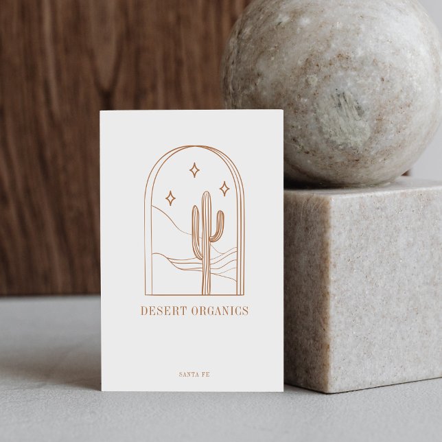 Carte De Visite Boho Minimalist Cactus Line Logo d'art Terracotta (Créateur téléchargé)
