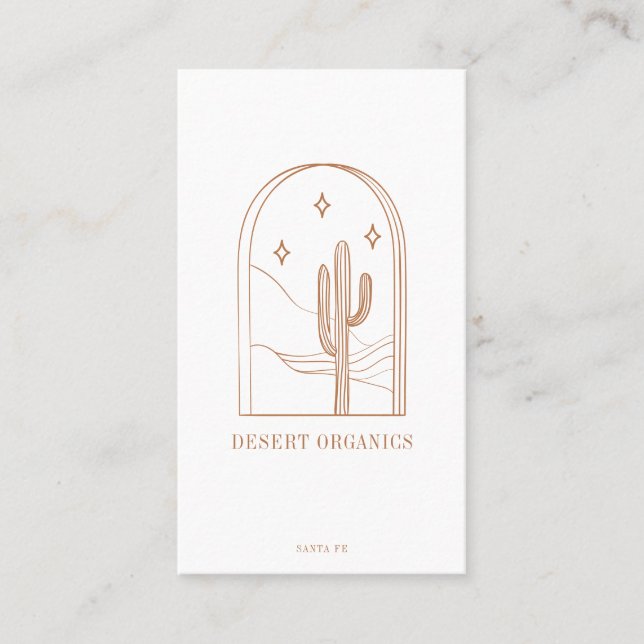 Carte De Visite Boho Minimalist Cactus Line Logo d'art Terracotta  (Devant)