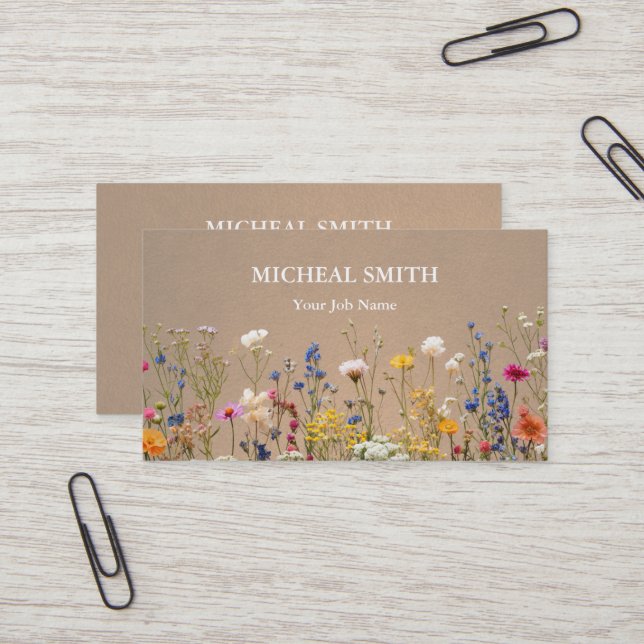 Carte De Visite Boho moderne Floral Kraft (Devant/Arrière en situation)