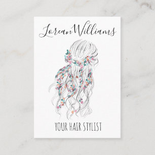 Carte De Visite Boho moderne noir blanc Wavy Style cheveux floral