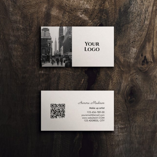 Carte De Visite Boho moderne QR Code noir et blanc avec photo (Modern Boho QR Code Black and White with photo Business Card)