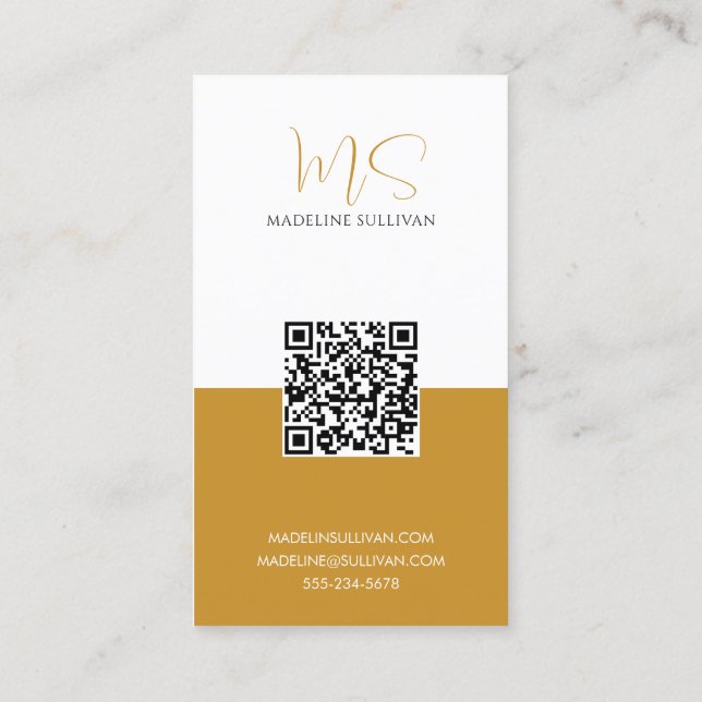 Carte De Visite Boho Mustard Calligraphie Script code QR (Dos)