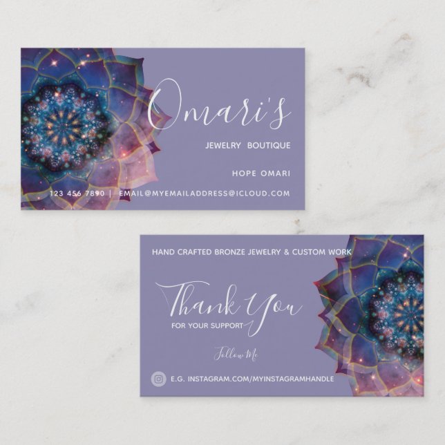 Carte De Visite Boho Nebula Bloom | Conception de Mandala (Devant / Derrière)