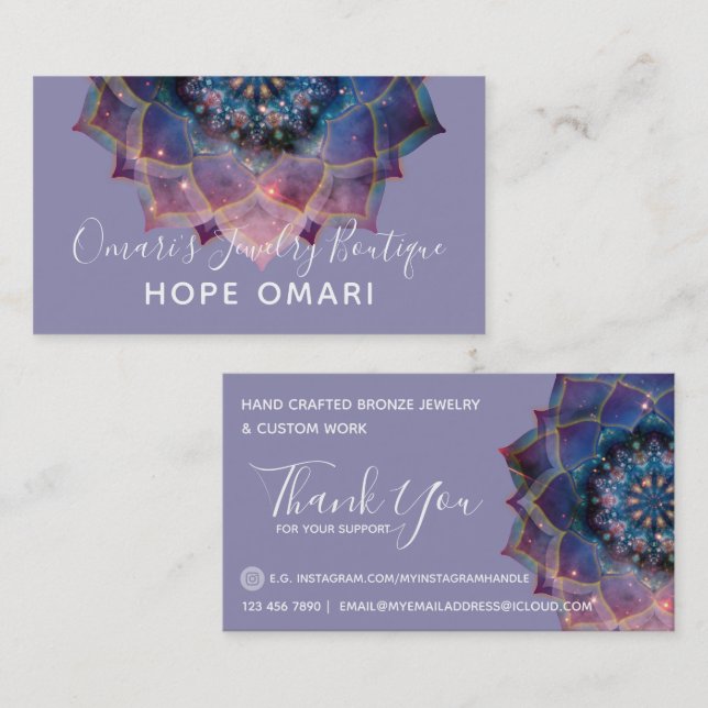 Carte De Visite Boho Nebula Bloom | Conception de Mandala (Devant / Derrière)