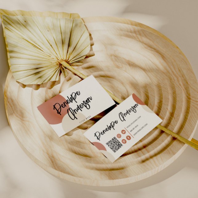 Carte De Visite Boho Neutral Terracotta moderne QR Code tendance (Créateur téléchargé)