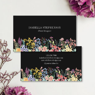 Carte De Visite Boho noir Fleur sauvage aquarelle Floral