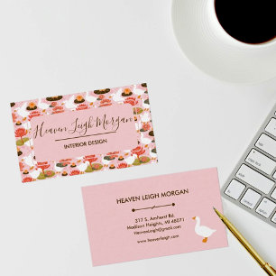 Carte De Visite Boho Oie rose Nénuphar motif floral