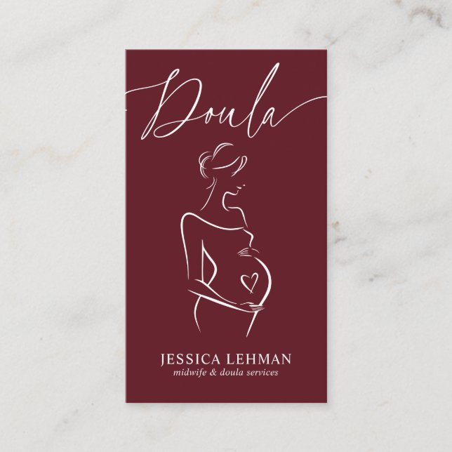 Carte De Visite Boho Pregnant Lady Line Art Doula Midwife QRCODE  (Devant)
